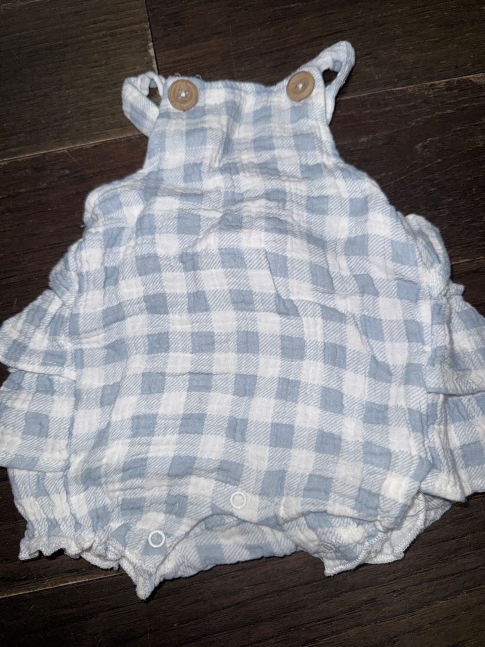 Blue and White Gingham Diaper Cover Romper with Ruffle Straps